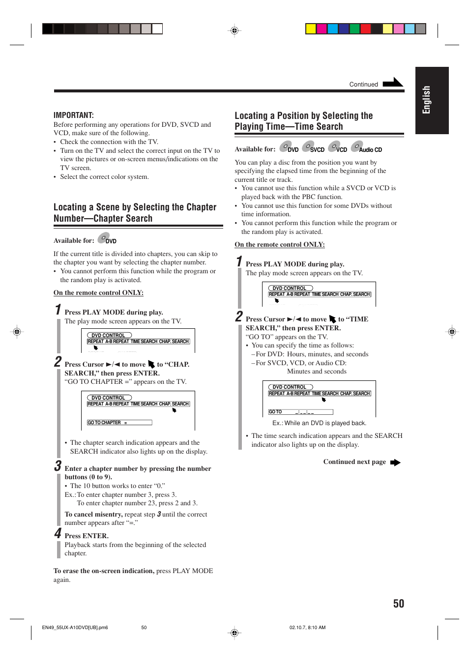 English | JVC UX-A10DVD User Manual | Page 53 / 106