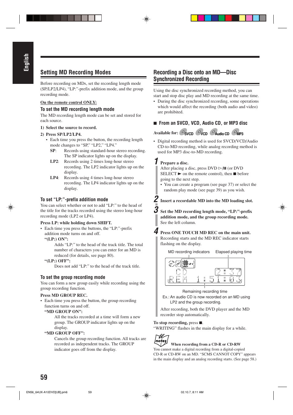 Setting md recording modes | JVC UX-A10DVD User Manual | Page 62 / 106