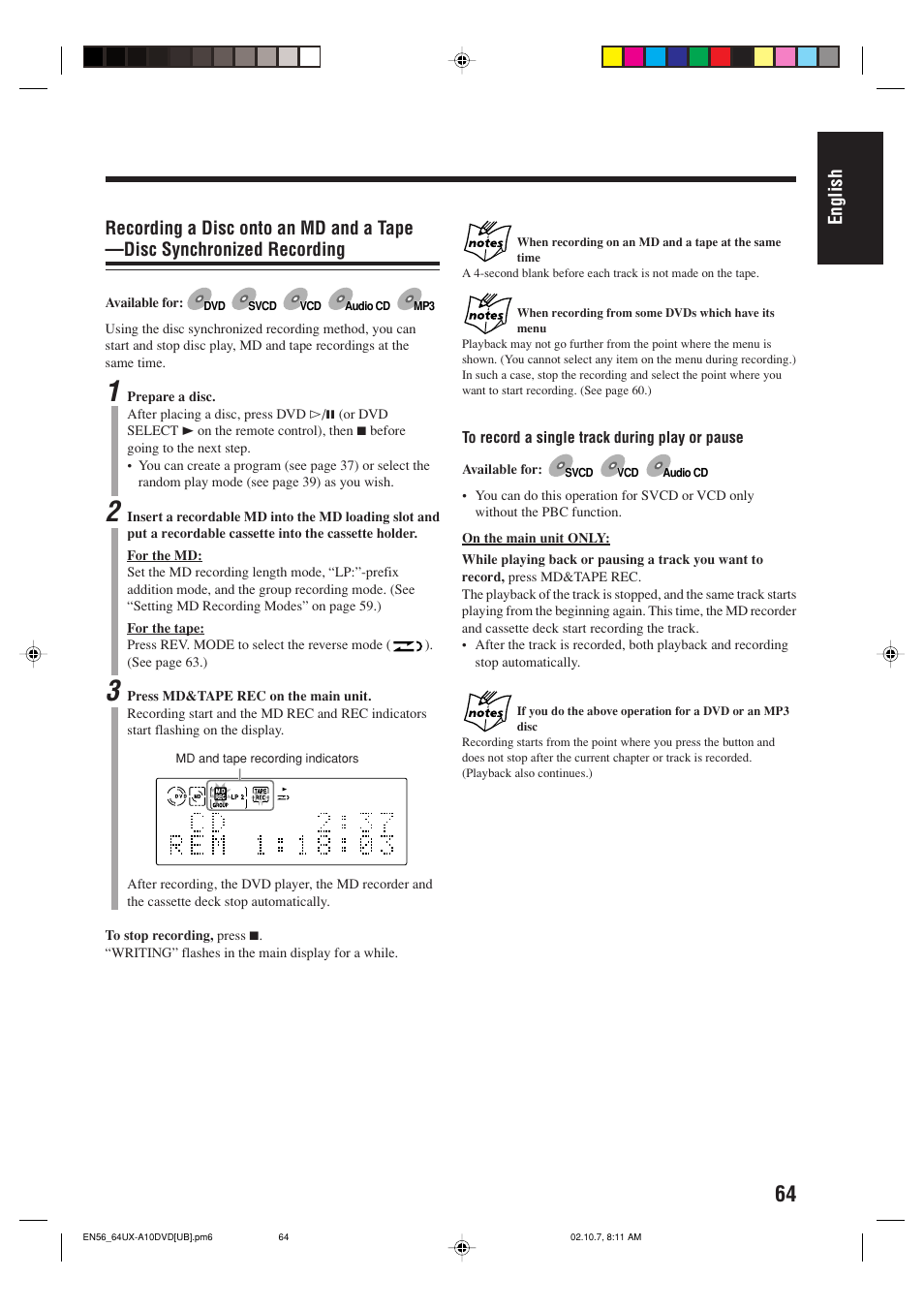 English | JVC UX-A10DVD User Manual | Page 67 / 106