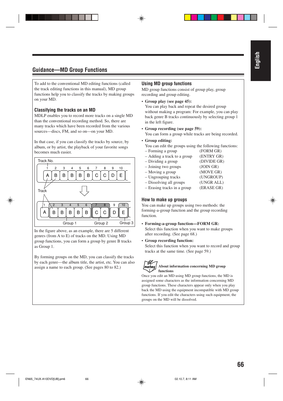 English, Guidance—md group functions | JVC UX-A10DVD User Manual | Page 69 / 106