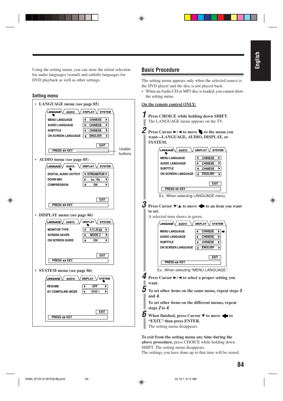 English, Basic procedure | JVC UX-A10DVD User Manual | Page 87 / 106