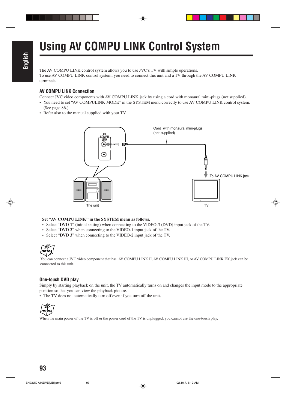 Using av compu link control system, English | JVC UX-A10DVD User Manual | Page 96 / 106