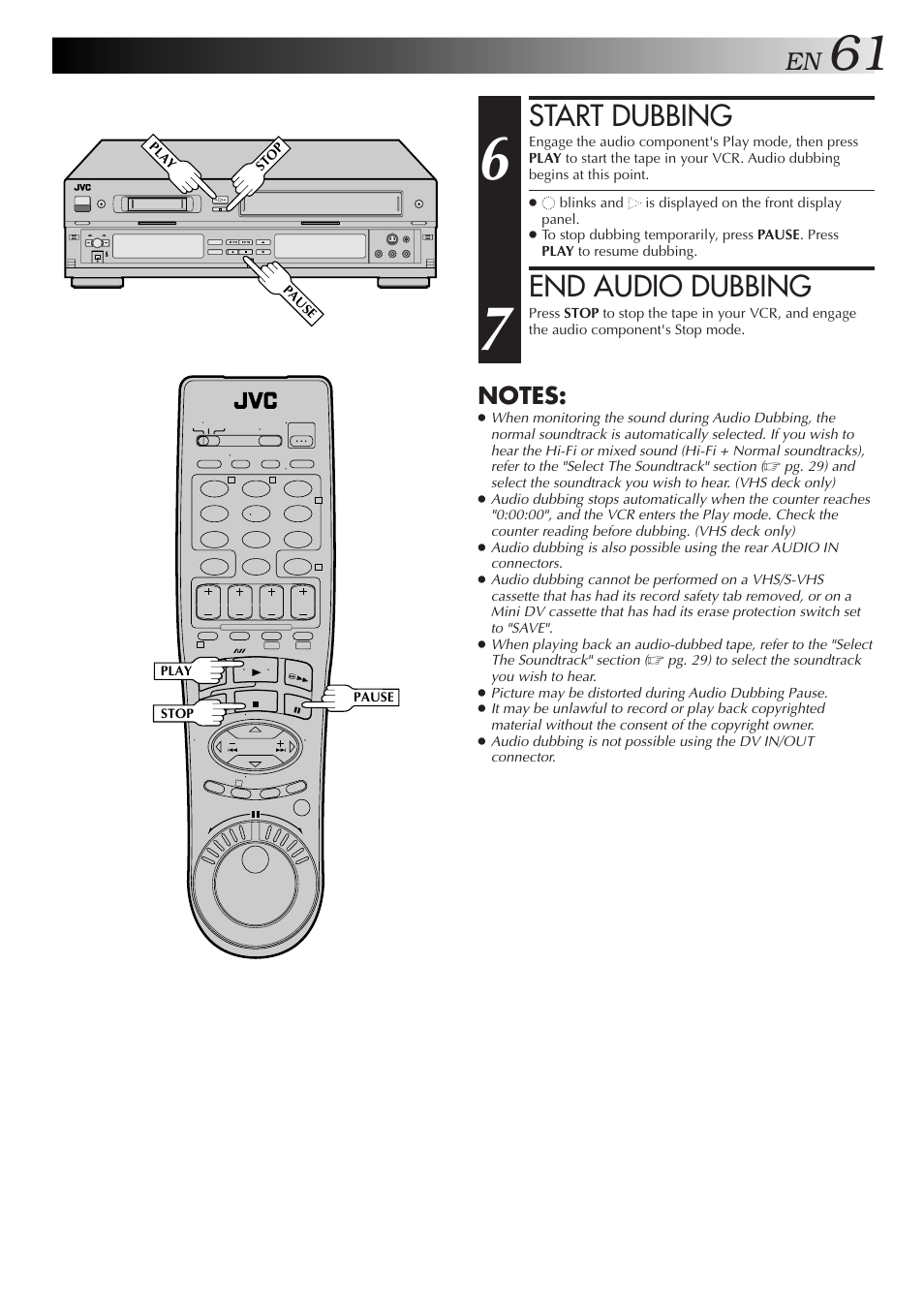 Start dubbing, End audio dubbing | JVC SR-VS10U User Manual | Page 61 / 80