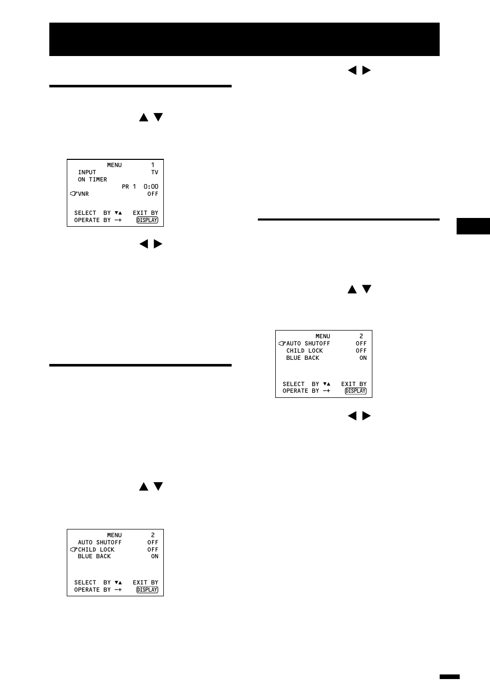 Child lock, Auto shutoff, Using the tv’s menus | JVC AV-1414EE User Manual | Page 15 / 22