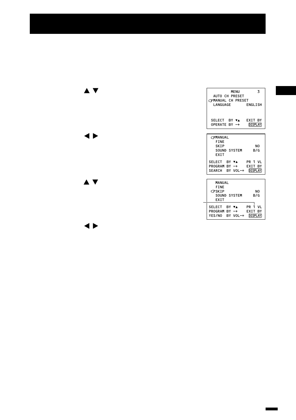 Skip, Preparation, Manual ch preset | JVC AV-1414EE User Manual | Page 9 / 22