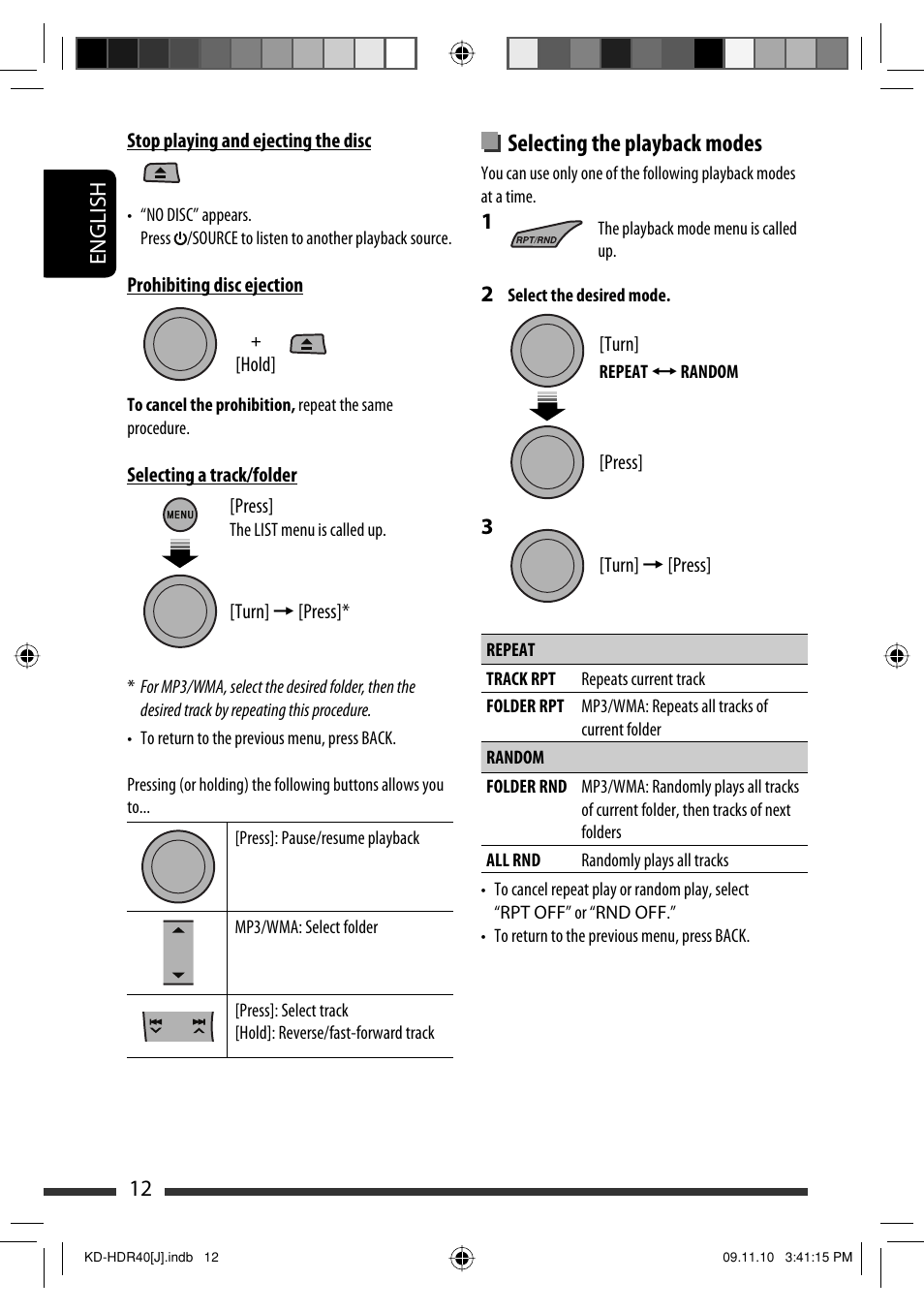 Selecting the playback modes, English 12 | JVC LVT2088-001B User Manual | Page 12 / 100