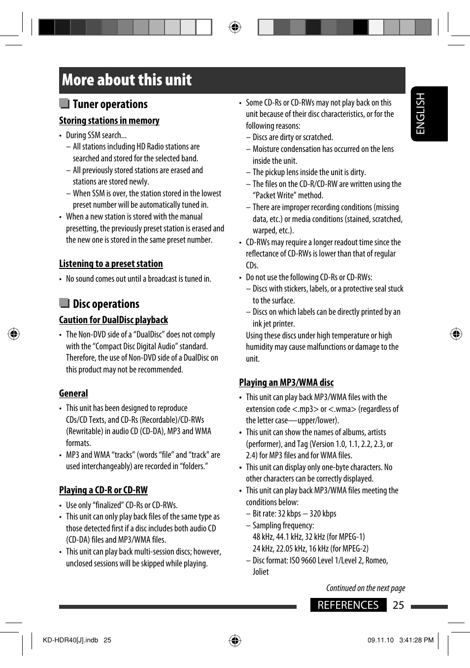 More about this unit, Tuner operations, Disc operations | English 25 references | JVC LVT2088-001B User Manual | Page 25 / 100