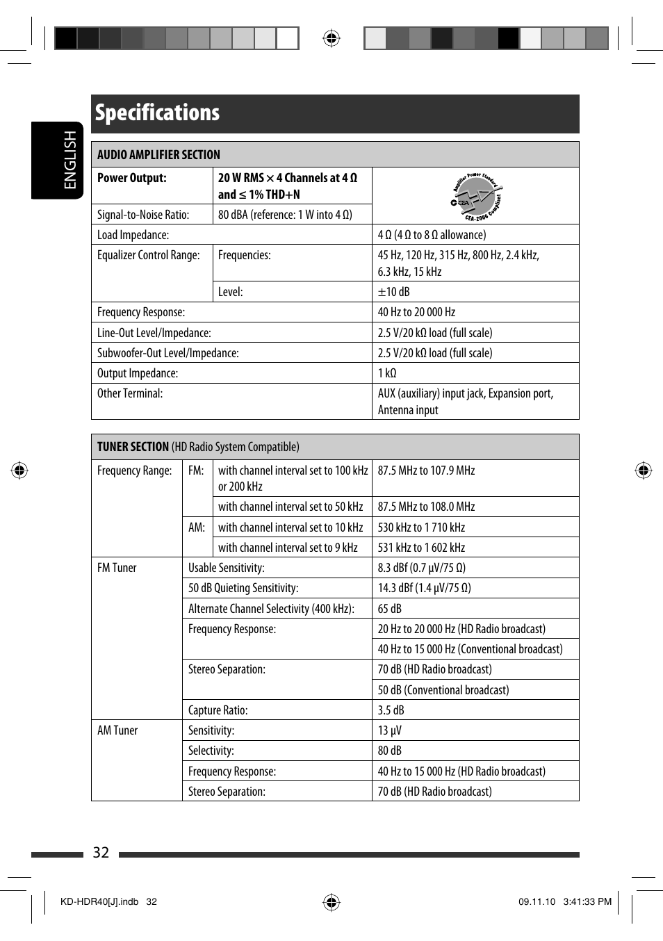 Specifications, English 32 | JVC LVT2088-001B User Manual | Page 32 / 100