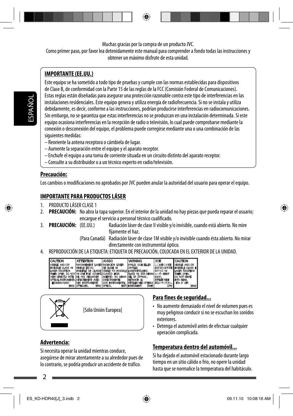 Espanol, Esp añol 2 | JVC LVT2088-001B User Manual | Page 34 / 100