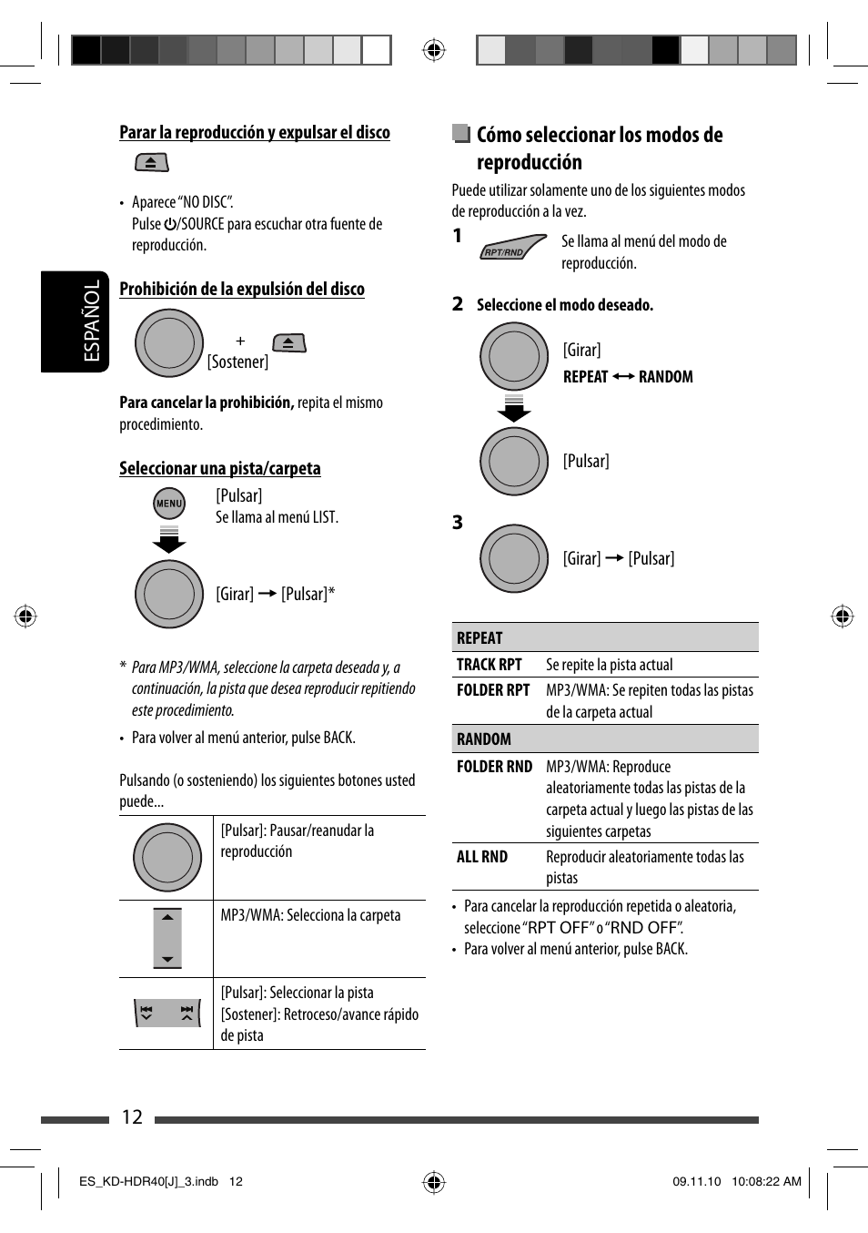 Cómo seleccionar los modos de reproducción | JVC LVT2088-001B User Manual | Page 44 / 100