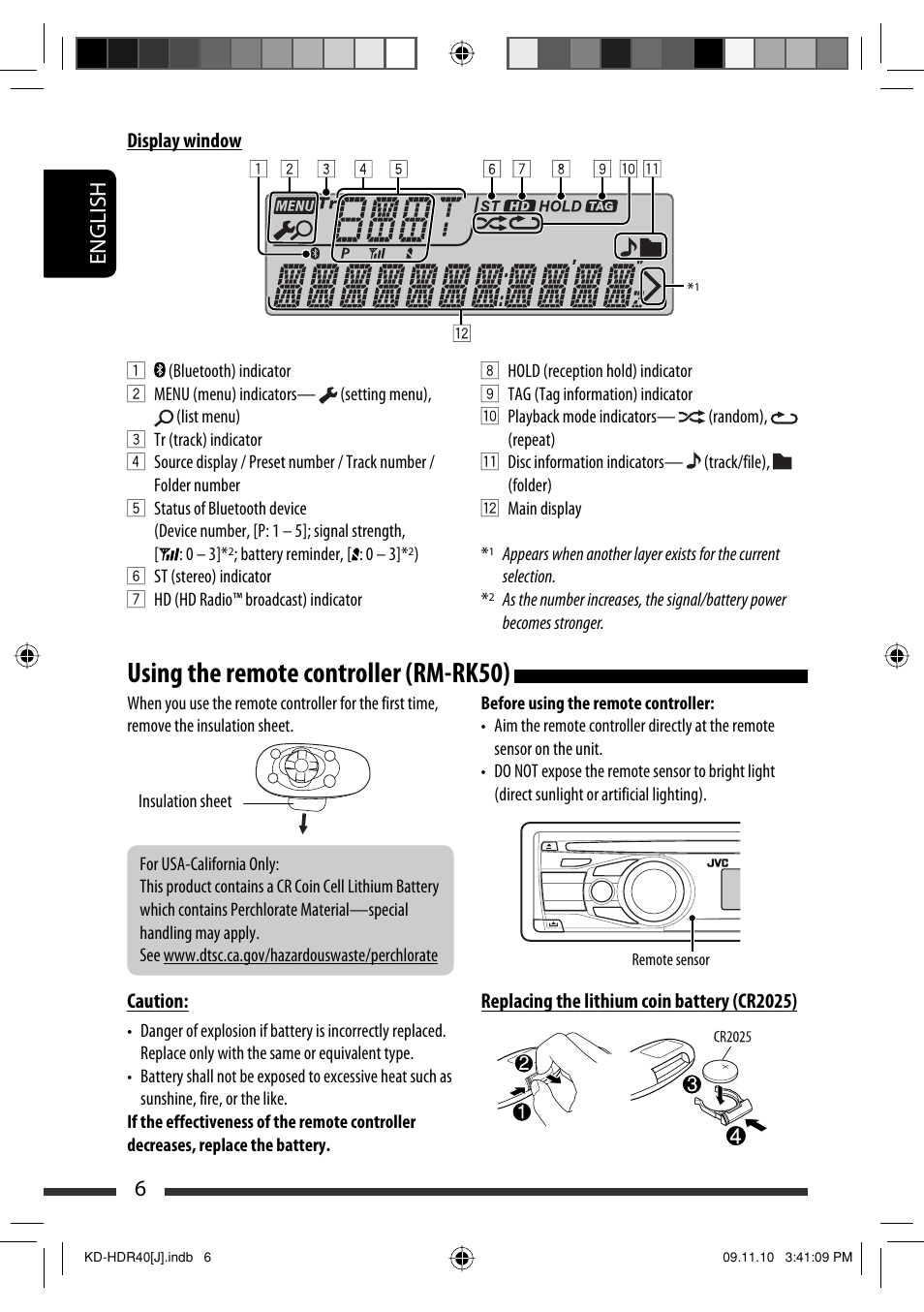 Using the remote controller (rm-rk50), English 6 | JVC LVT2088-001B User Manual | Page 6 / 100
