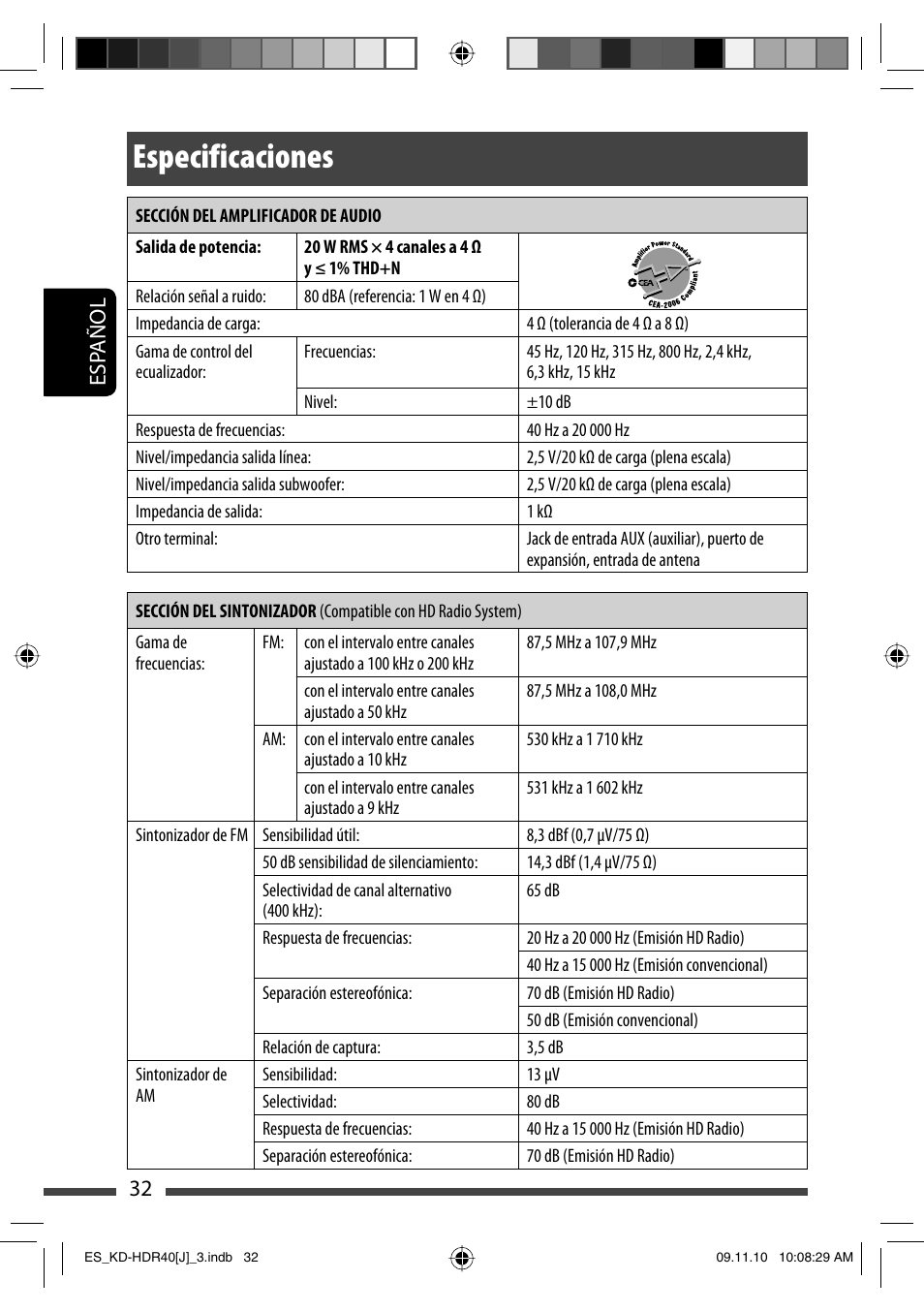 Especificaciones, 32 esp añol | JVC LVT2088-001B User Manual | Page 64 / 100