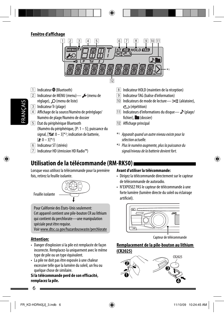 Utilisation de la telecommande (rm-rk50), Utilisation de la télécommande (rm-rk50), 6français | JVC LVT2088-001B User Manual | Page 70 / 100