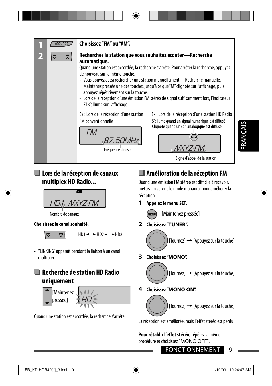 Lors de la réception de canaux multiplex hd radio, Recherche de station hd radio uniquement, Amélioration de la réception fm | JVC LVT2088-001B User Manual | Page 73 / 100