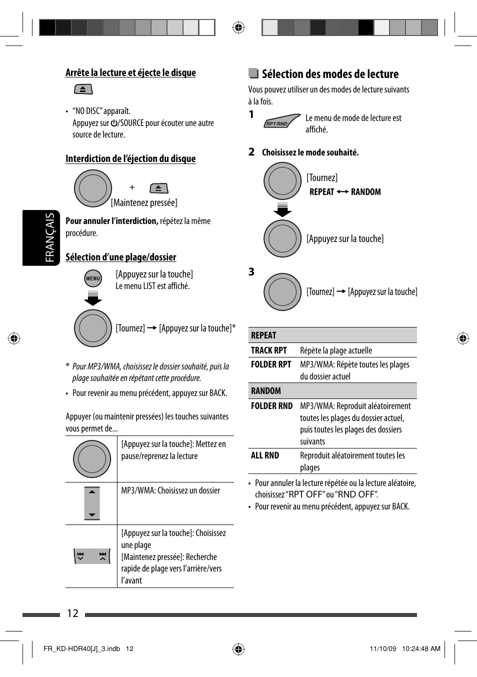 Sélection des modes de lecture, 12 français | JVC LVT2088-001B User Manual | Page 76 / 100