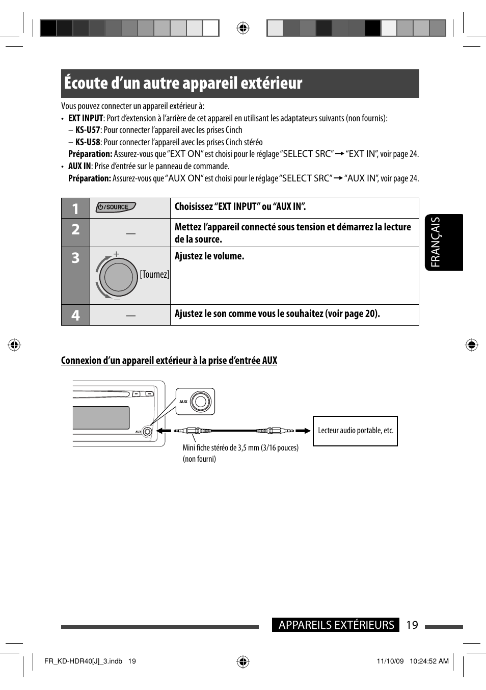 Ecoute d’un autre appareil exterieur, Écoute d’un autre appareil extérieur | JVC LVT2088-001B User Manual | Page 83 / 100