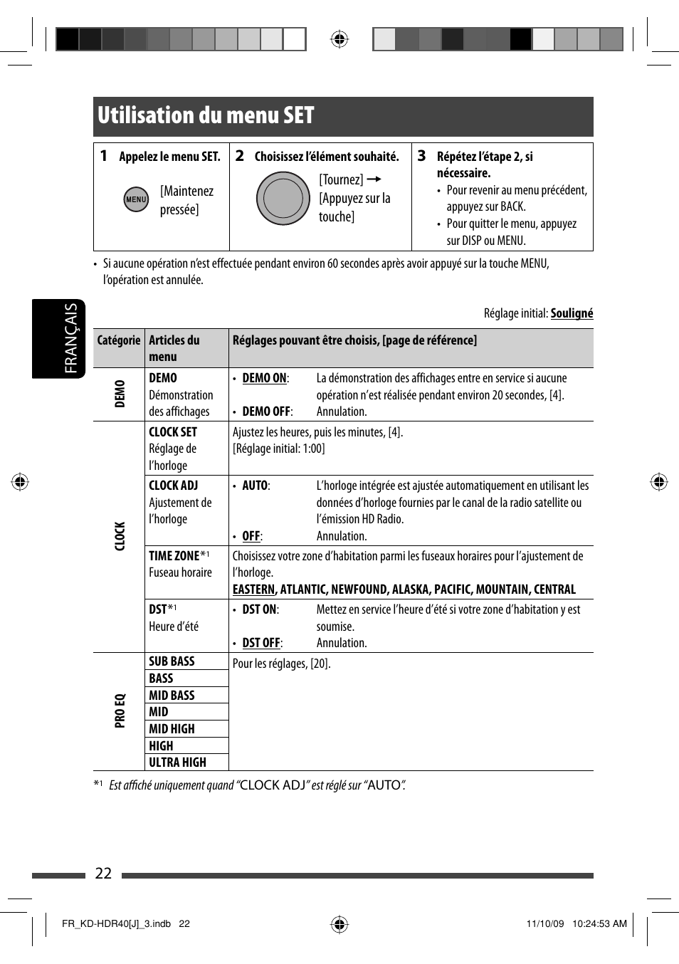 Utilisation du menu set, 22 français | JVC LVT2088-001B User Manual | Page 86 / 100