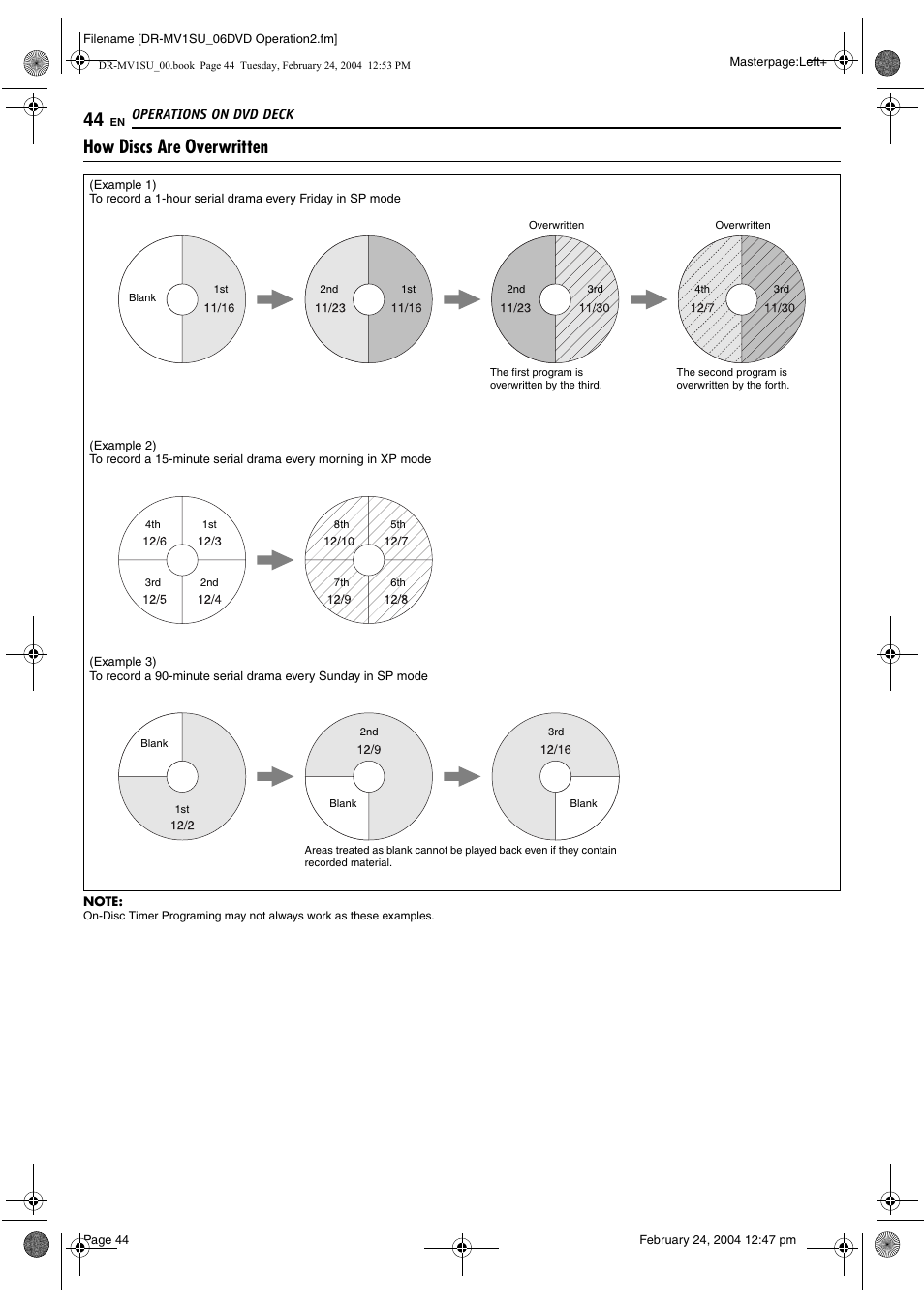 How discs are overwritten, Pg. 44) | JVC VCR PLUS+ DR-MV1S User Manual | Page 44 / 92