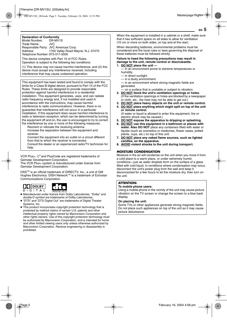 JVC VCR PLUS+ DR-MV1S User Manual | Page 5 / 92