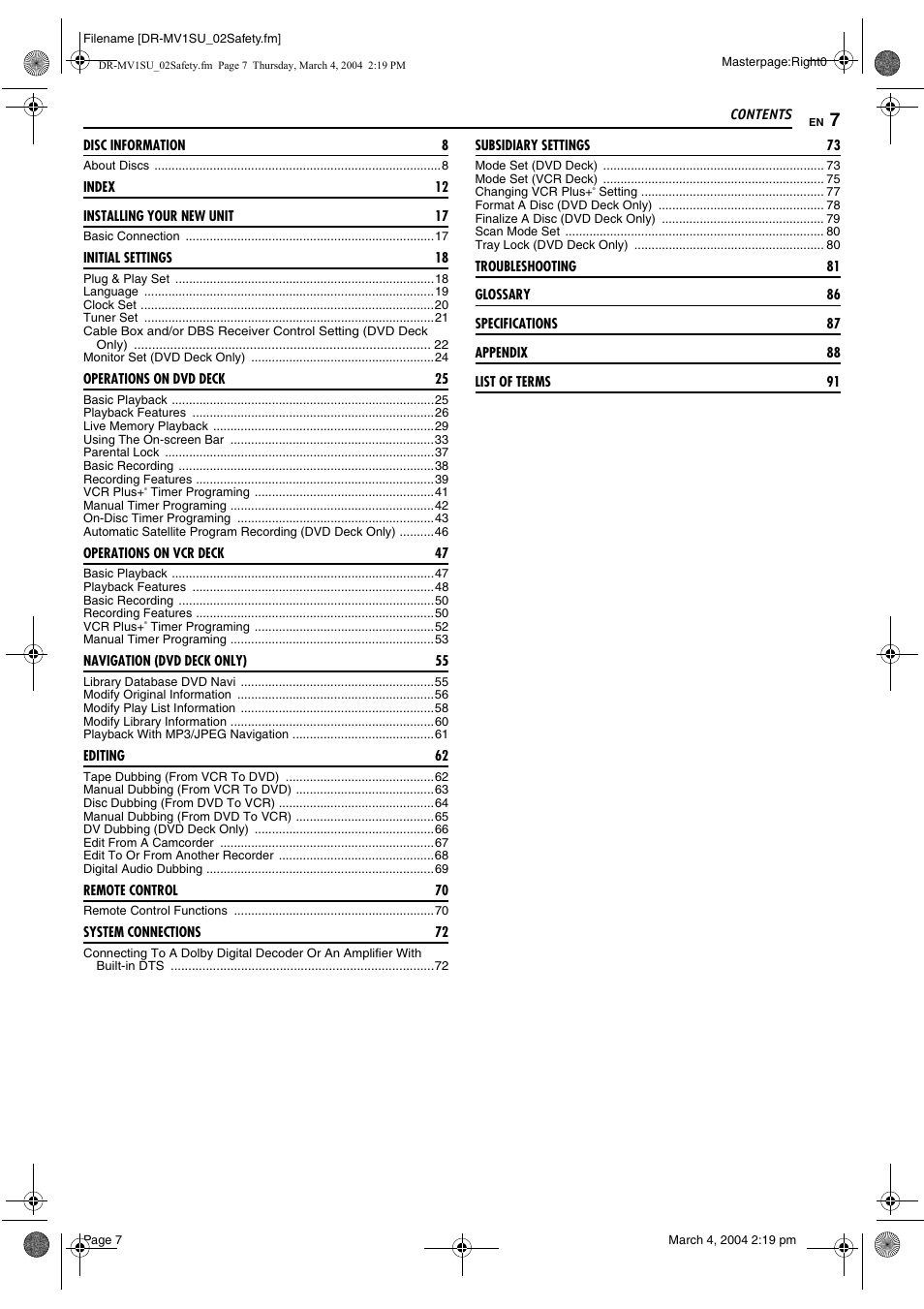 JVC VCR PLUS+ DR-MV1S User Manual | Page 7 / 92