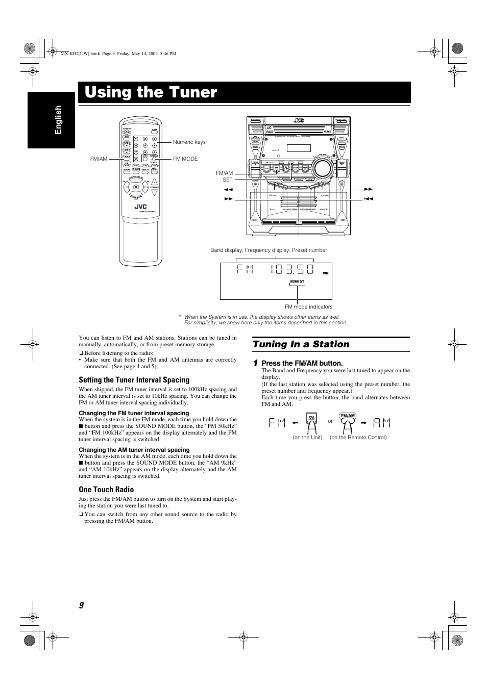 Using the tuner, Tuning in a station 1 | JVC MX-KB1 MX-KB2 User Manual | Page 12 / 82