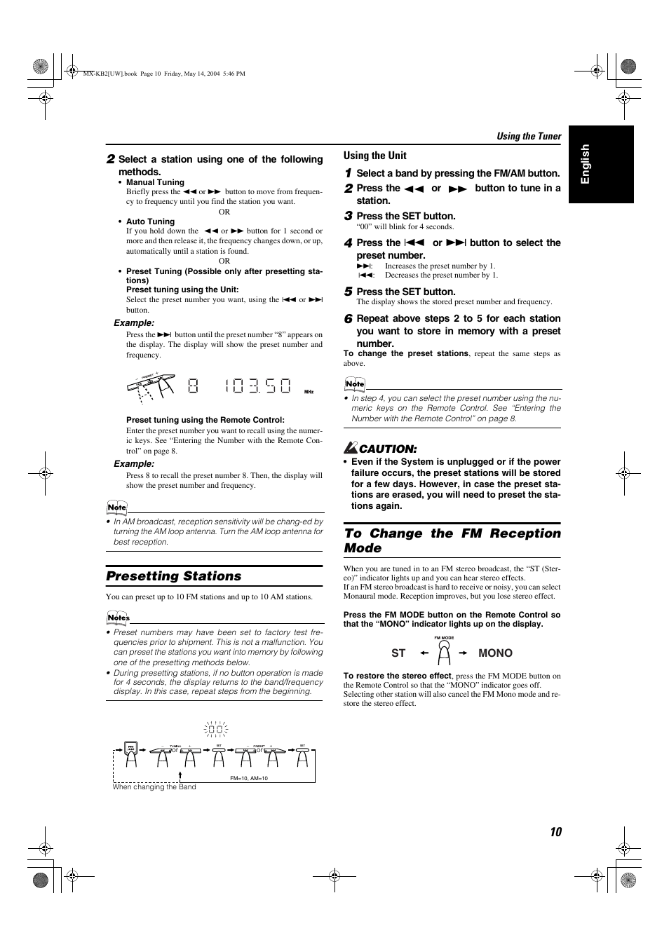 Presetting stations | JVC MX-KB1 MX-KB2 User Manual | Page 13 / 82