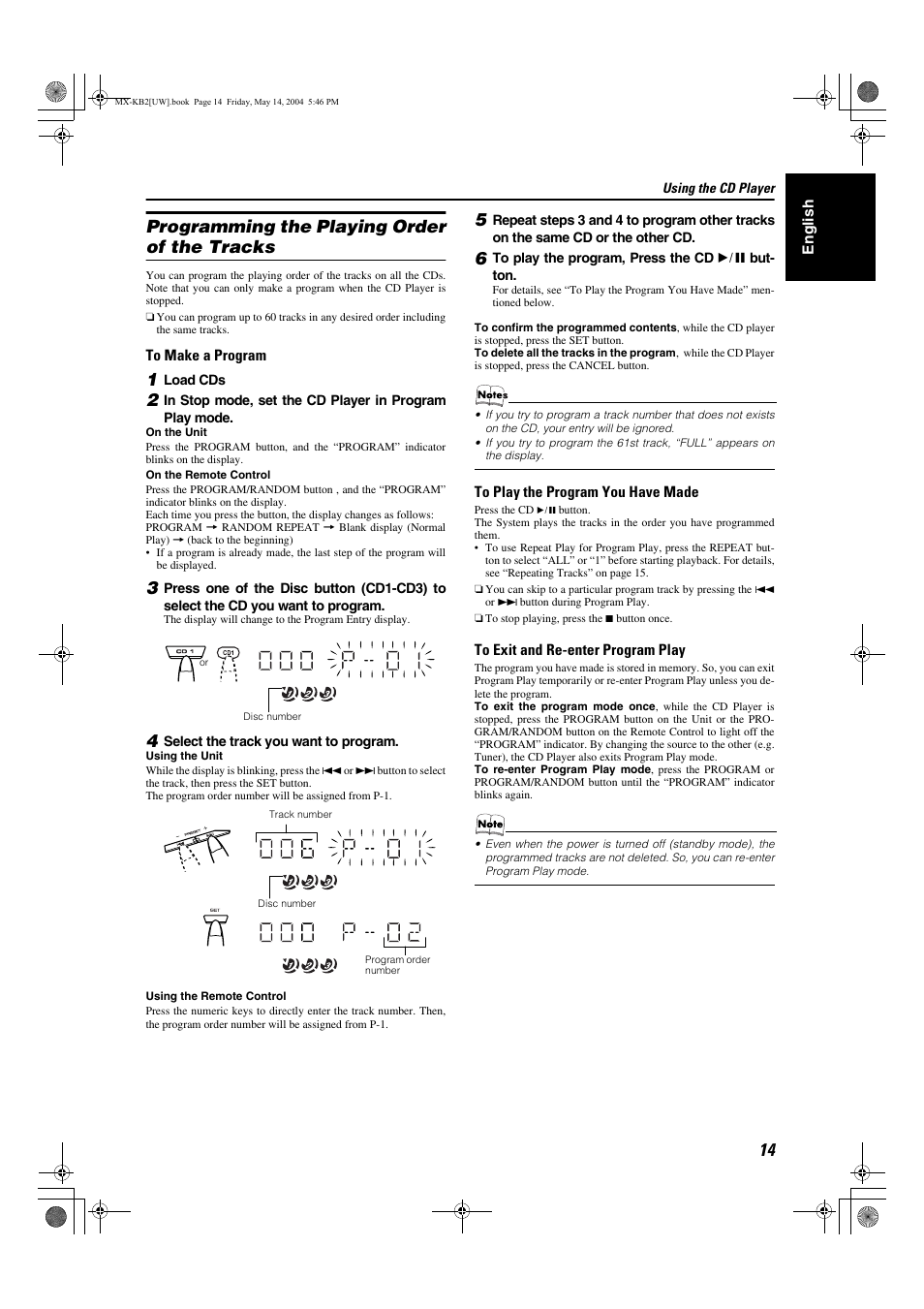 Programming the playing order of the tracks | JVC MX-KB1 MX-KB2 User Manual | Page 17 / 82