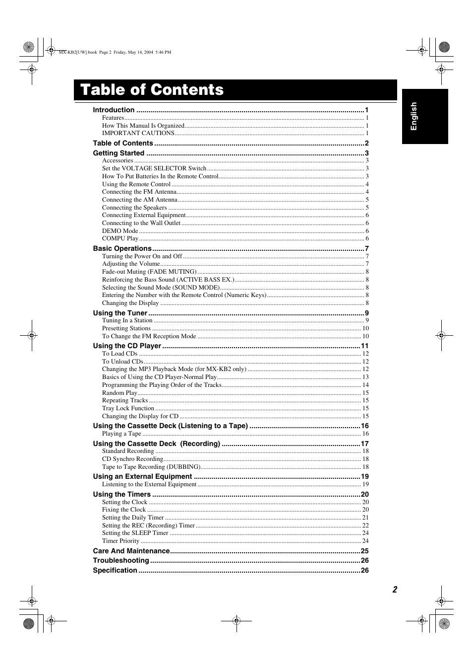 JVC MX-KB1 MX-KB2 User Manual | Page 5 / 82