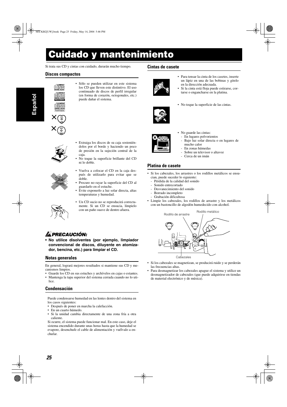 Cuidado y mantenimiento, 25 español | JVC MX-KB1 MX-KB2 User Manual | Page 54 / 82