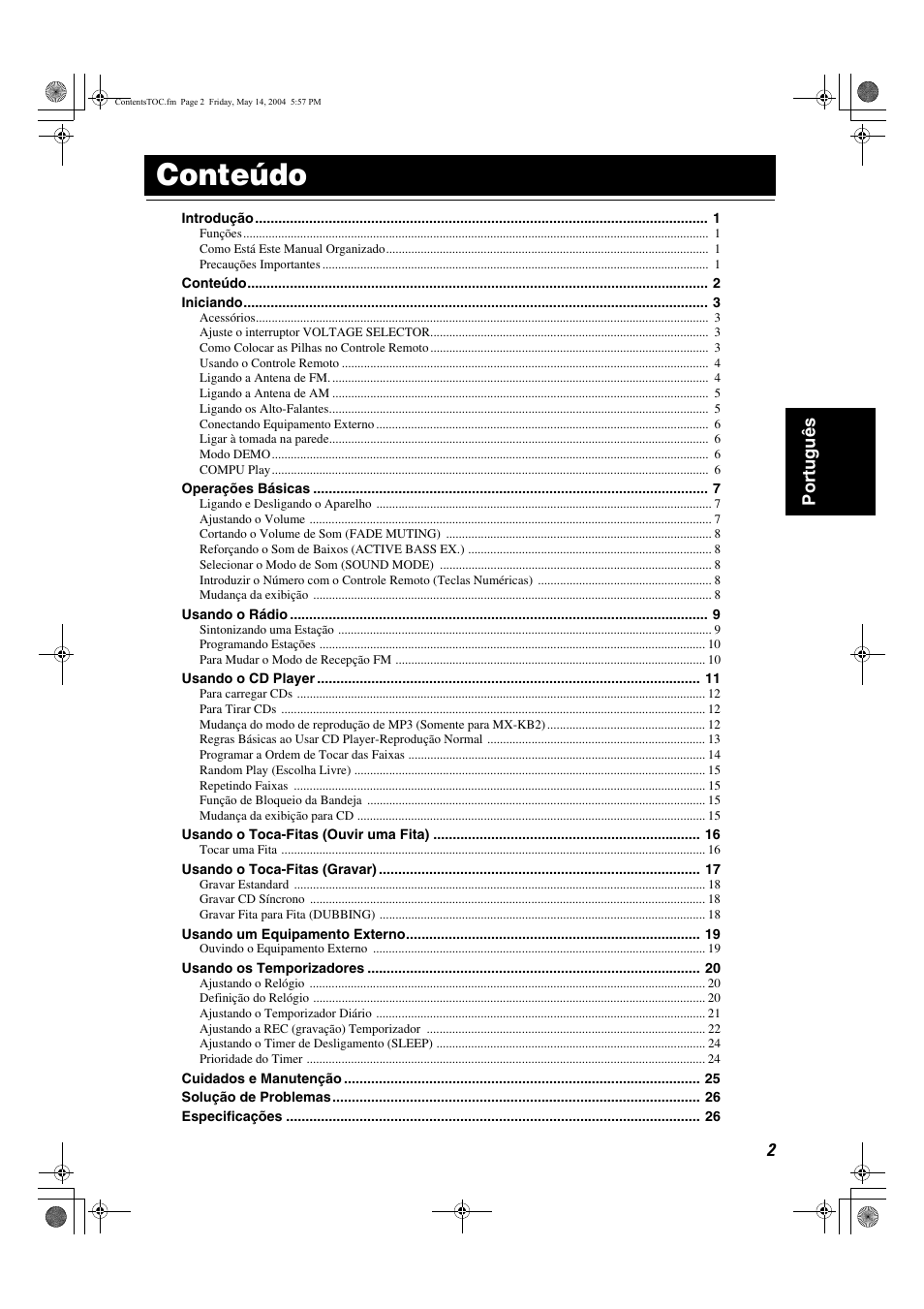 Conteúdo | JVC MX-KB1 MX-KB2 User Manual | Page 57 / 82