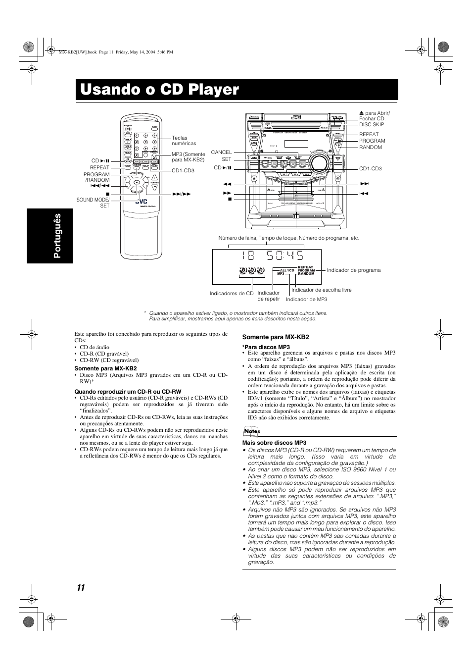 Usando o cd player, 11 port uguês | JVC MX-KB1 MX-KB2 User Manual | Page 66 / 82