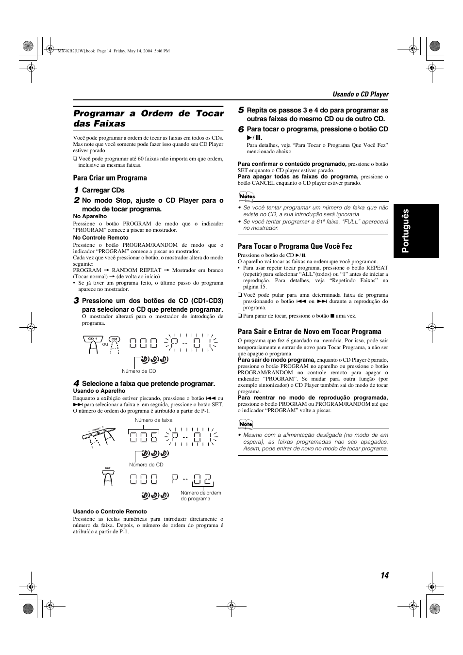Port uguês programar a ordem de tocar das faixas | JVC MX-KB1 MX-KB2 User Manual | Page 69 / 82