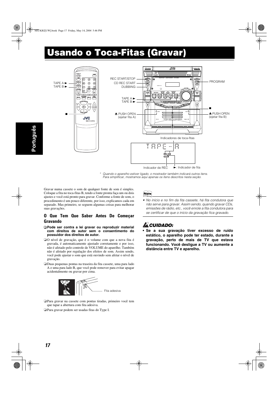 Usando o toca-fitas (gravar), 17 port uguês | JVC MX-KB1 MX-KB2 User Manual | Page 72 / 82