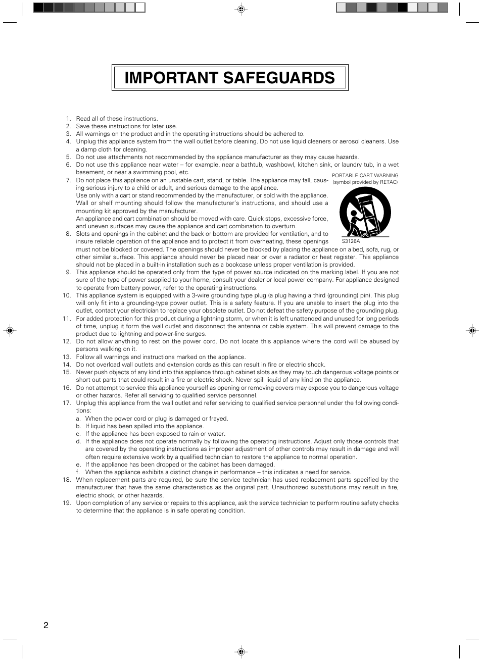 Important safeguards | JVC RM-P210 User Manual | Page 2 / 32