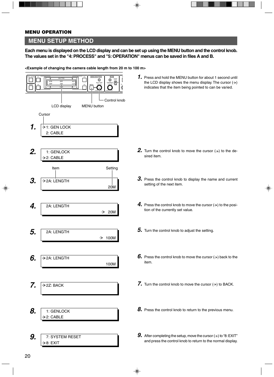 Menu setup method | JVC RM-P210 User Manual | Page 20 / 32