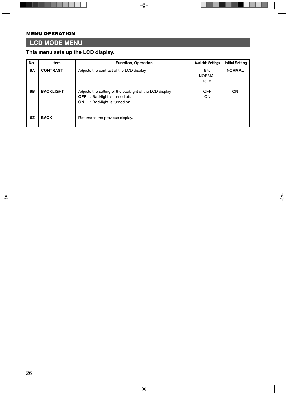 Lcd mode menu | JVC RM-P210 User Manual | Page 26 / 32