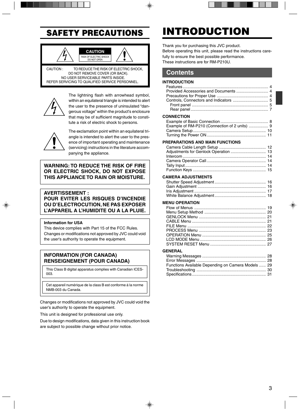 JVC RM-P210 User Manual | Page 3 / 32