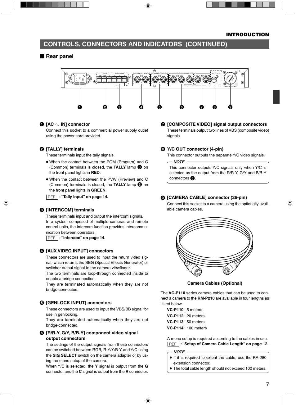 Rear panel, Controls, connectors and indicators (continued) | JVC RM-P210 User Manual | Page 7 / 32