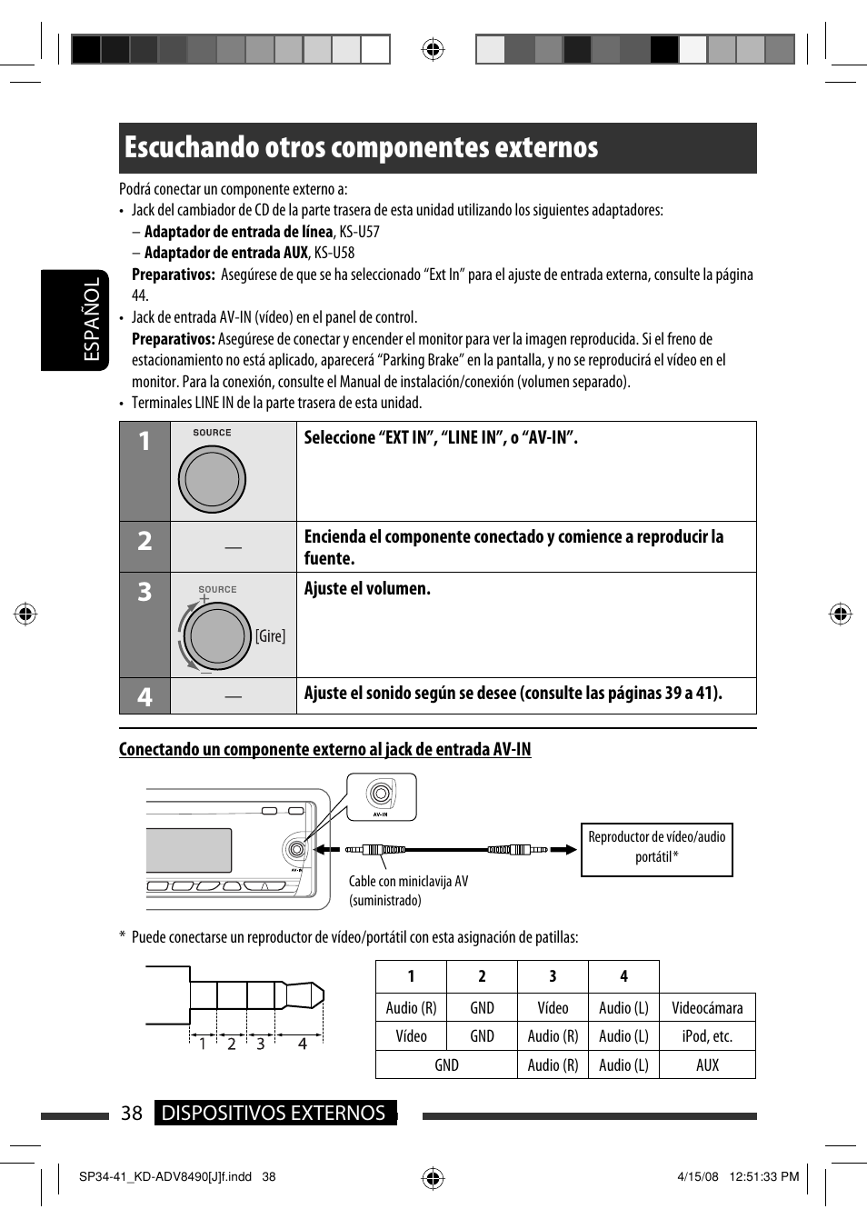 Escuchando otros componentes externos | JVC KD-ADV8490 User Manual | Page 104 / 201