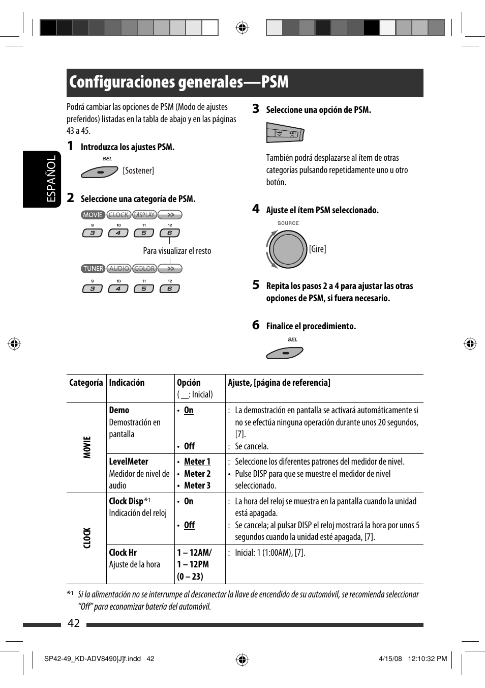 Configuraciones generales—psm | JVC KD-ADV8490 User Manual | Page 108 / 201