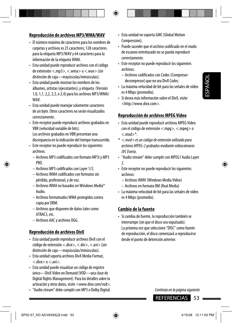 Español 53 referencias | JVC KD-ADV8490 User Manual | Page 119 / 201