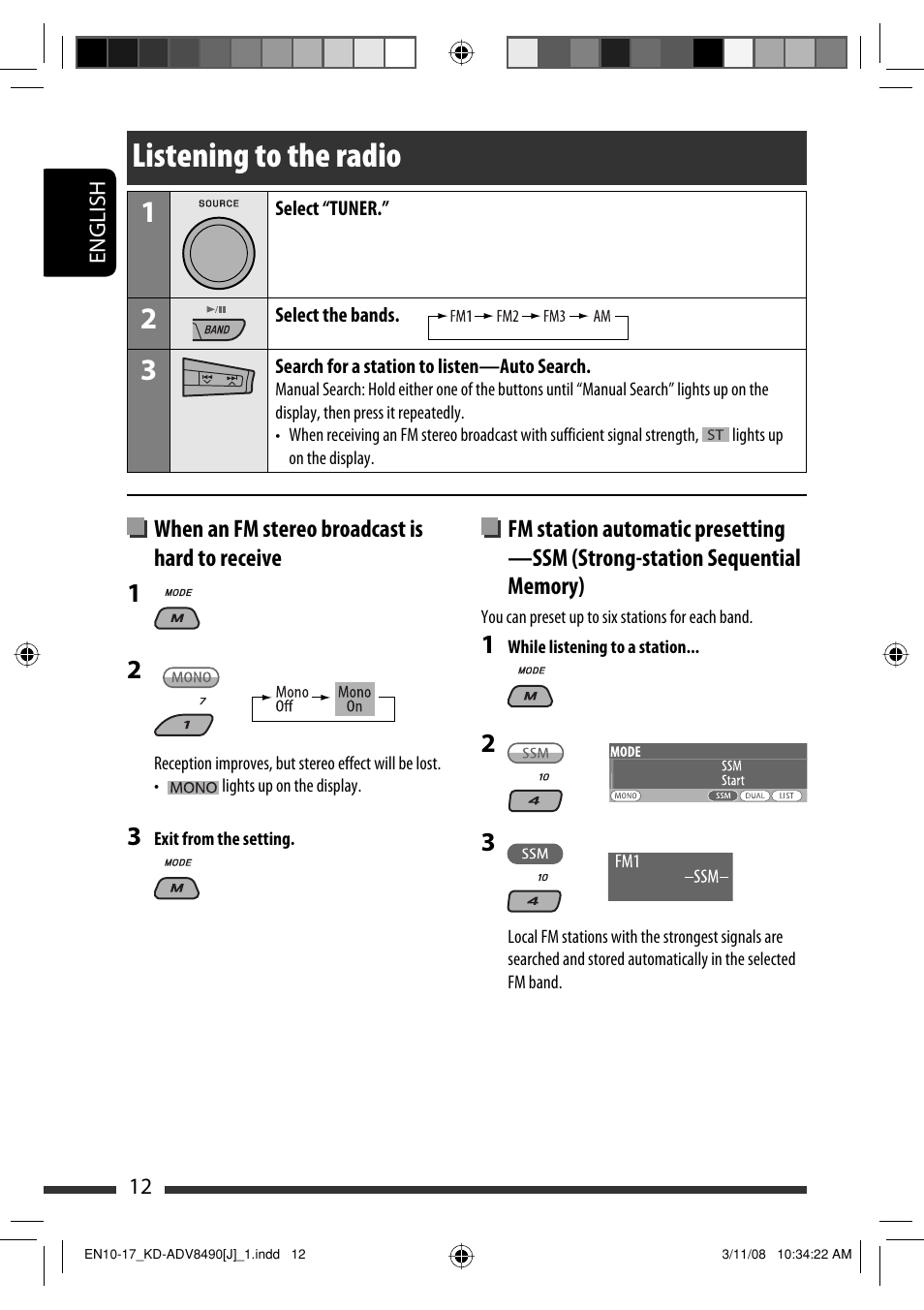 Listening to the radio | JVC KD-ADV8490 User Manual | Page 12 / 201