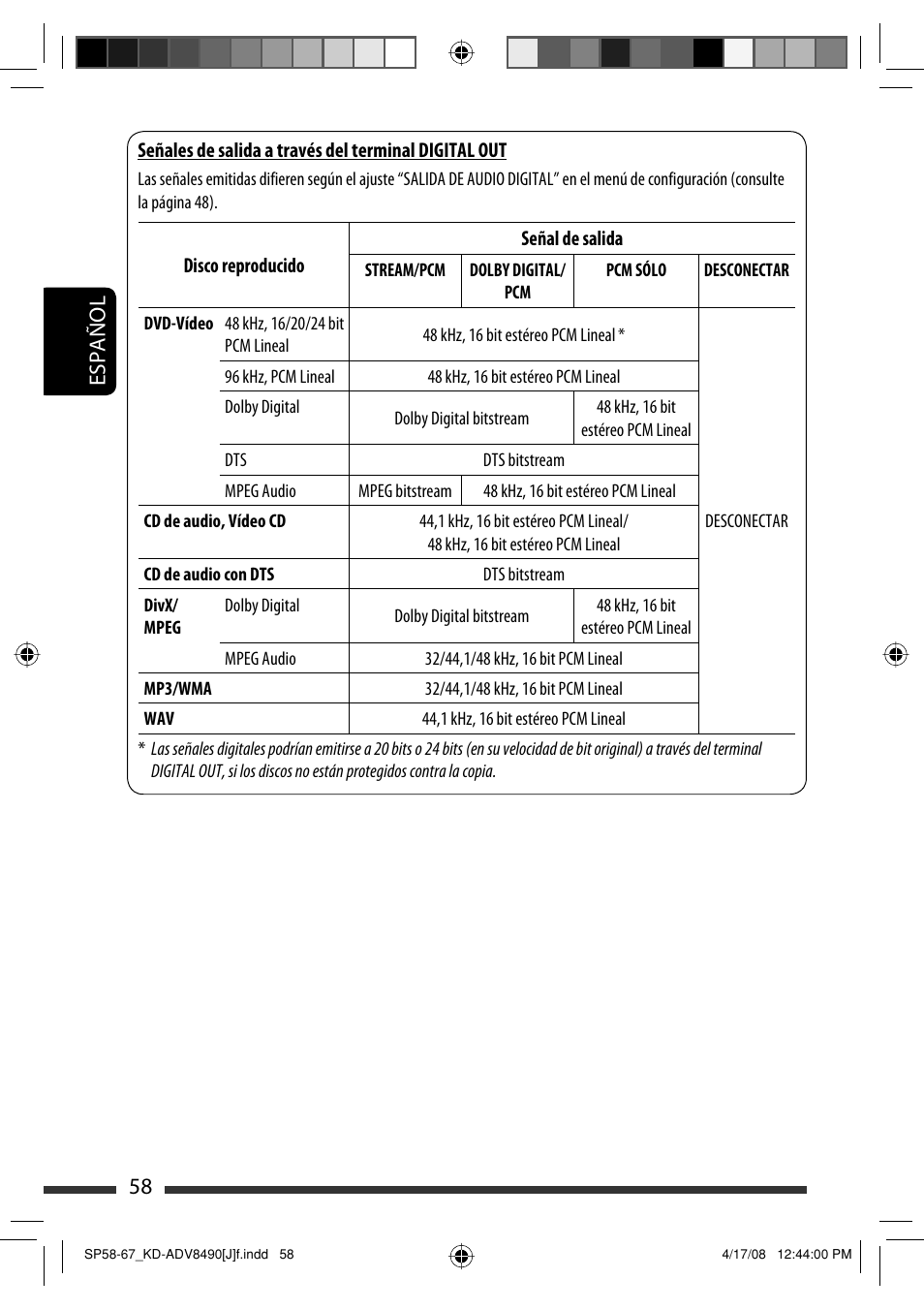 Español 58 | JVC KD-ADV8490 User Manual | Page 124 / 201