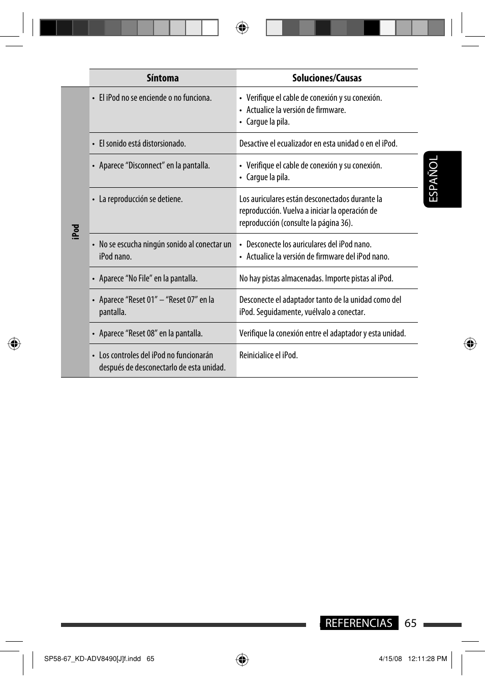 Español 65 referencias | JVC KD-ADV8490 User Manual | Page 131 / 201