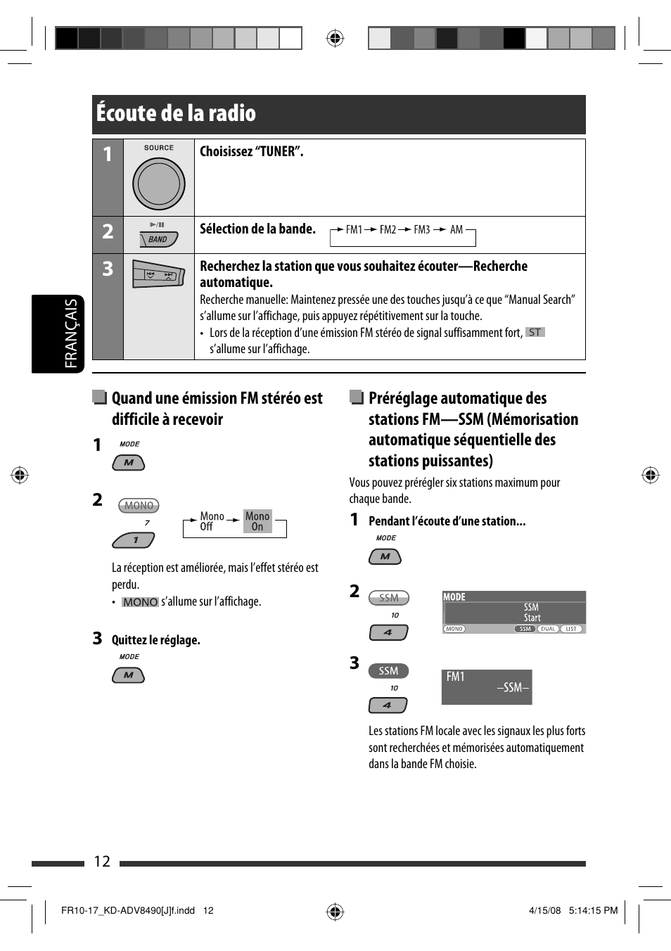 Écoute de la radio | JVC KD-ADV8490 User Manual | Page 144 / 201