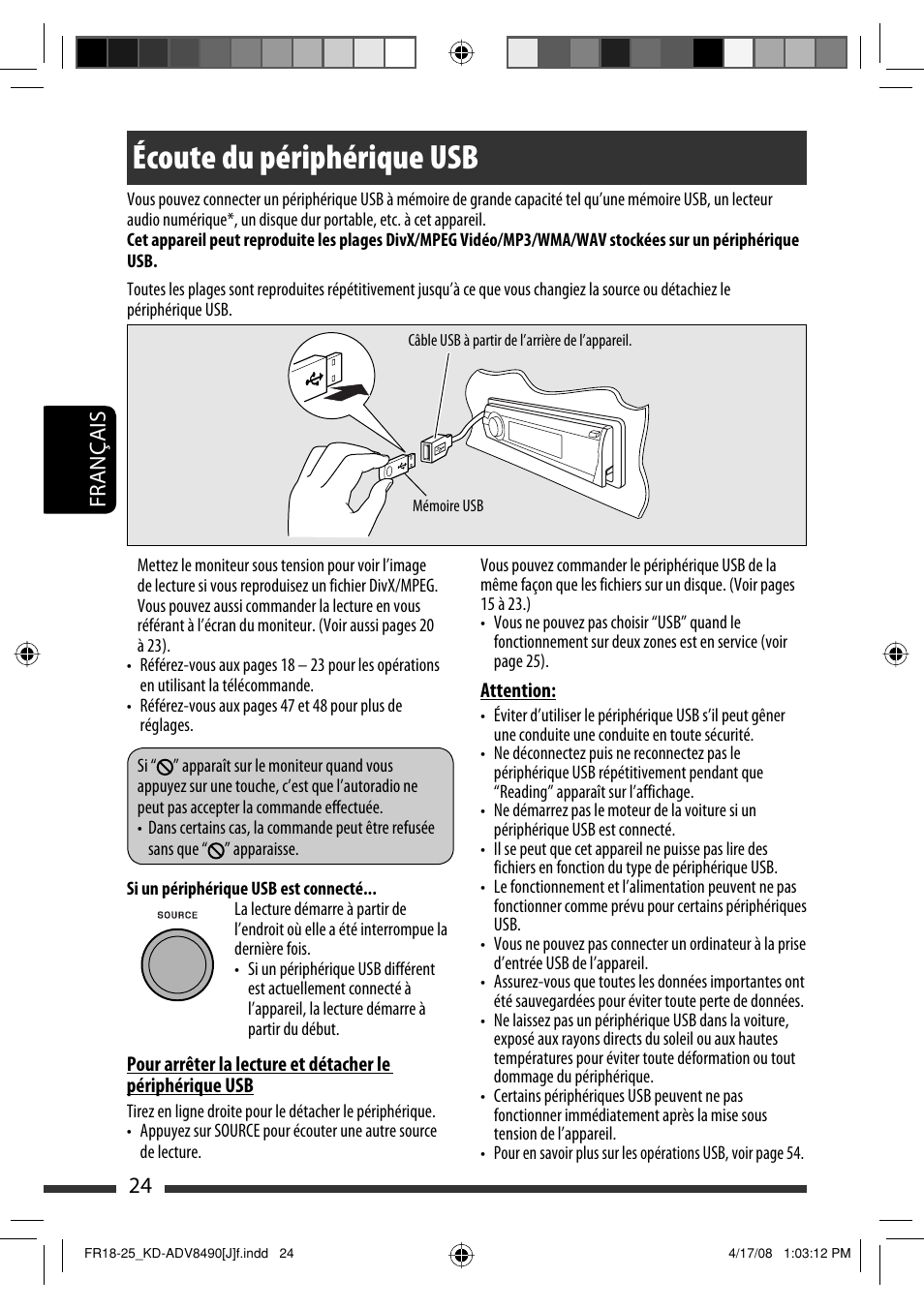 Écoute du périphérique usb, 24 français | JVC KD-ADV8490 User Manual | Page 156 / 201