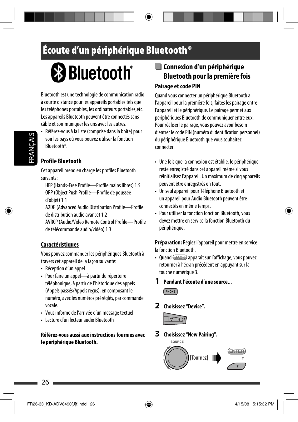 Écoute d’un périphérique bluetooth | JVC KD-ADV8490 User Manual | Page 158 / 201