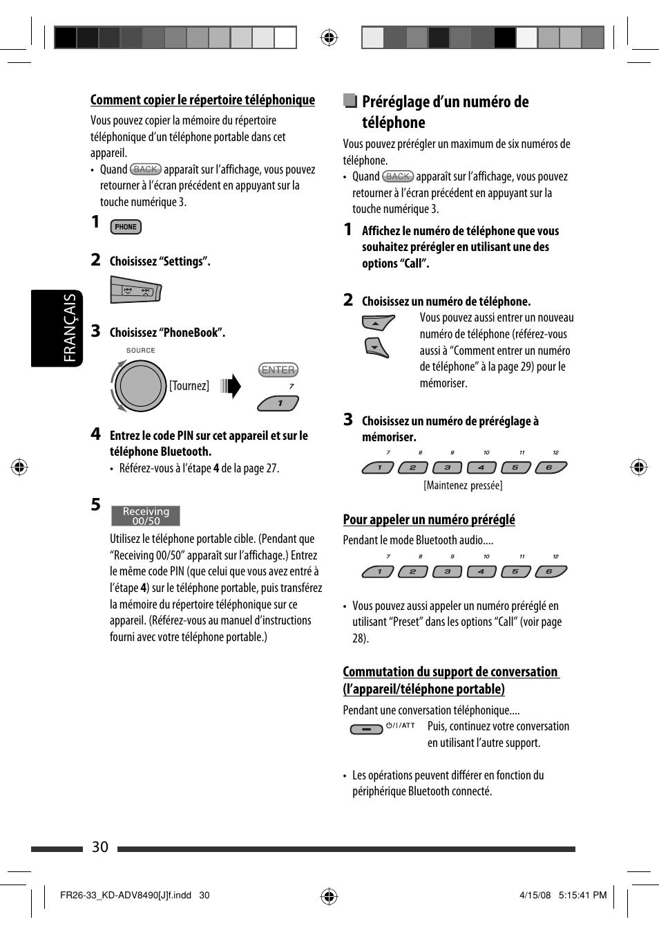 Préréglage d’un numéro de téléphone | JVC KD-ADV8490 User Manual | Page 162 / 201