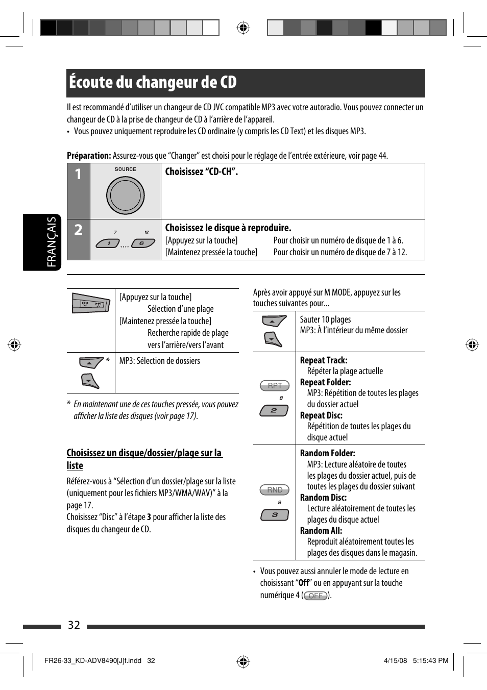 Écoute du changeur de cd | JVC KD-ADV8490 User Manual | Page 164 / 201