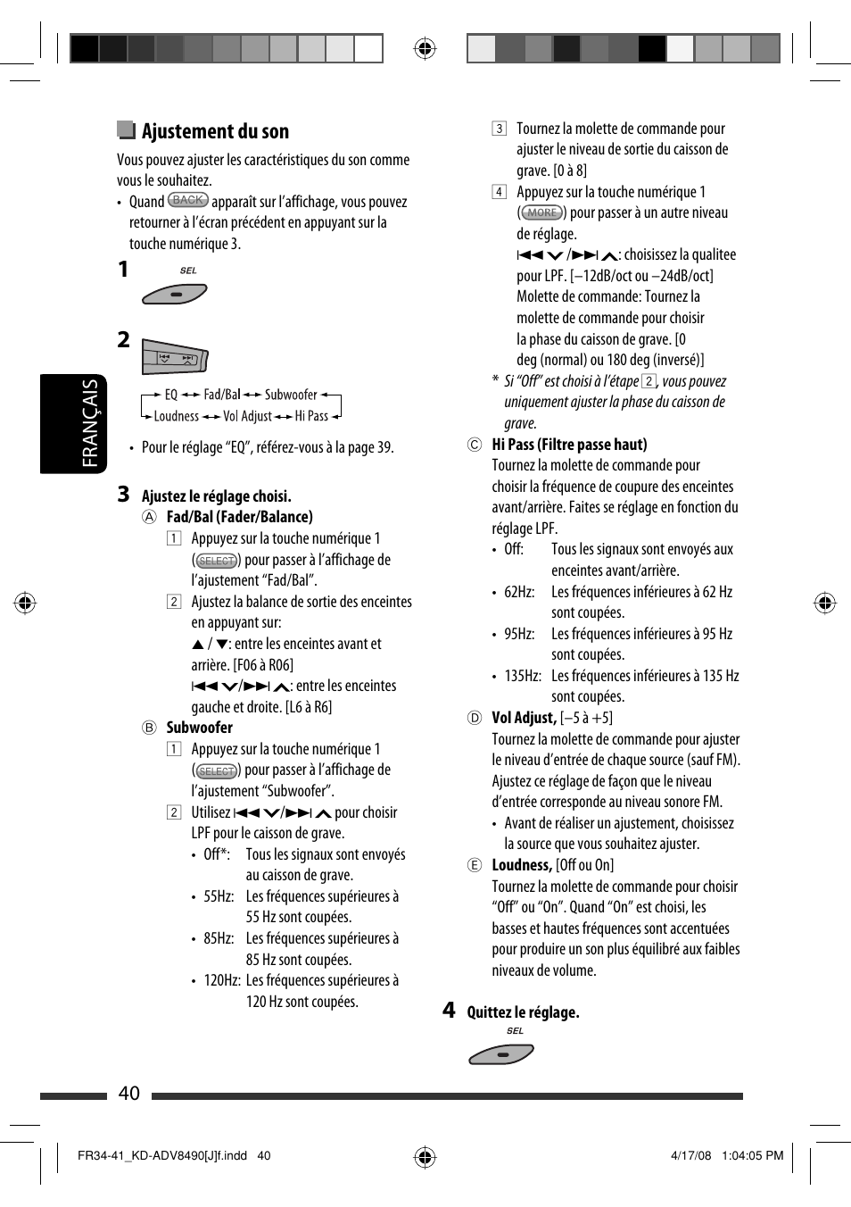 Ajustement du son, 40 français | JVC KD-ADV8490 User Manual | Page 172 / 201
